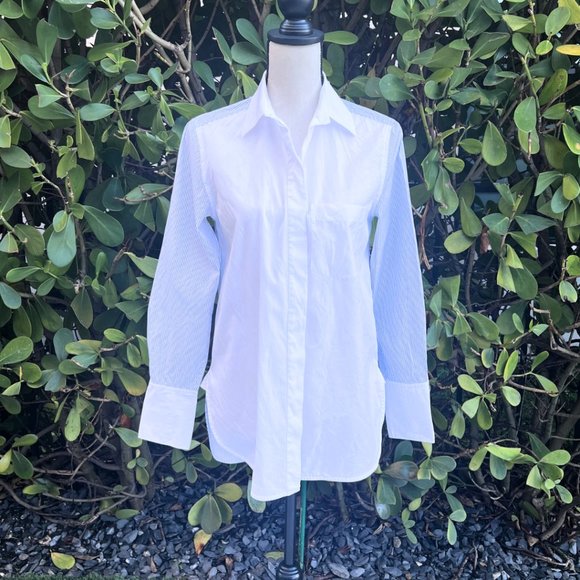 VINCE Striped Color Block White Button Down Shirt Size 2 - Picture 2 of 16